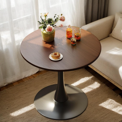 Round Table, Modern Dining Table, MDF Top and Steel Base Tulip Round Kitchen Table, Mid Century Coffee Table for Living Room - 23.6" x 23.6" x 29.1"/Walnut
